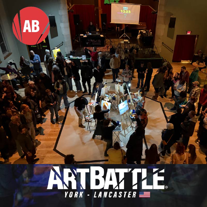 Image of crowd around artists at easels