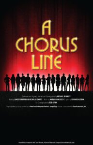 Image with the title A Chorus Line and a silhouette line of people standing on stage
