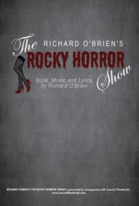 Image with the title The Rocky Horror Show with illustrated legs in fishnet stockings and red heals