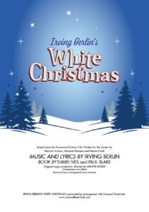 Image with the title White Christmas with illustrated show and trees